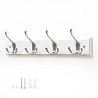 Flatro Coat Hooks Wall-Mounted | White Bamboo Coat Rack with 4 Triple Zinc Alloy Hooks to Hang Hats, Jackets, Bags, Keys, Towels | Best Suited for Home Entrance, Bedrooms, Bathroom | Fixings Included