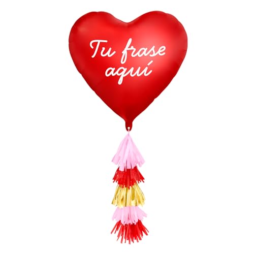 OH YEAH - Globo San Valentín PERSONALIZADO - Globo Foil Corazón 75 cm con Tassel Vinilo Blanco - Decoración Romántica - San Valentín, Aniversario - Regalo Personalizado - Apto Helio - ELIGE TU FRASE
