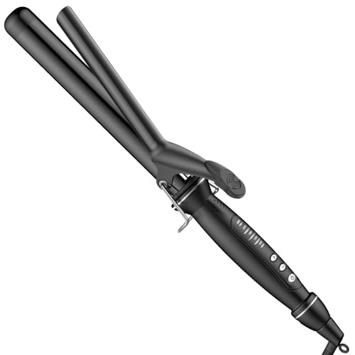 SAOSA 1.25 Inch Curling Iron Extra Long Barrel 1 1/4 Inch Tourmaline Ceramic Curling Wand with Clamp for Long/Medium Hair Dual Voltage Travel Hair Curler up to 450F - Black