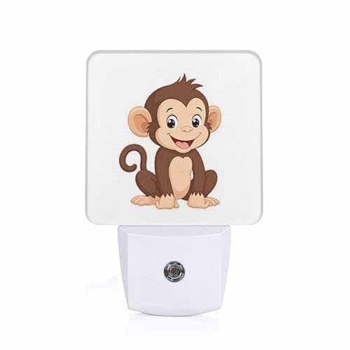 Image of LED Night Light,Cute Cartoon Brown Smiling Monkey LED Night Light Plug into Wall with Dusk to Dawn Light Sensor White Energy Efficient Nightlight for Bedroom Bathroom Hallway Living Room Kitchen