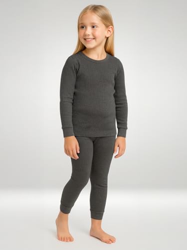 Image of Lux Cozi HEATEK Girl's Black Melange Round Neck Full Sleeves Thermal Top and Bottom Set | Thermal Set for Girls | Style - 555