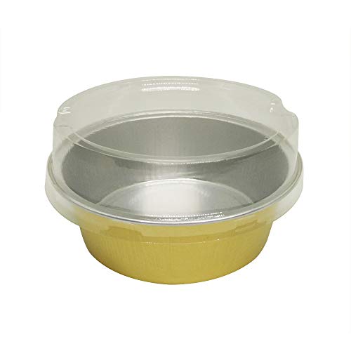 Set Of 24, Mystar 3-3/4" Round Shape Non-Stick Aluminum Cups, Tarlet Pans, Mini Pie Tins With Lids And Spoons For Muffin, Cupcake & Pudding, 150Ml, Gold #TOP6
