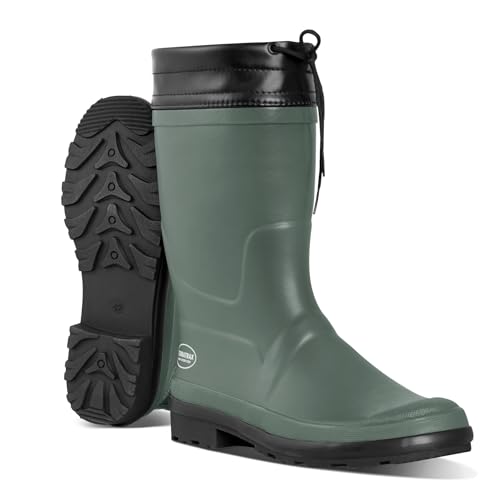 Image of Men's Natural Rubber Rain Boots - Mid Calf Waterproof Mud Boots for Gardening, Fishing & Farming, Lightweight Anti-Slip Deck Shoes, Hands-Free Removal