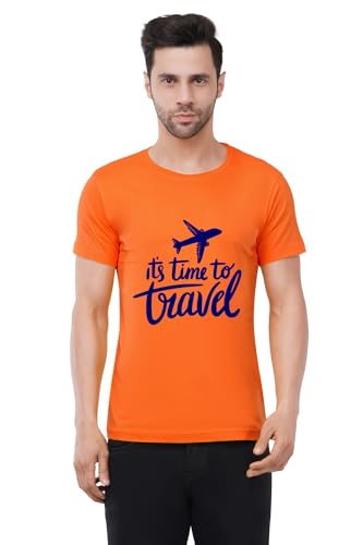 Image of Caseria Men's Cotton Printed T-Shirt -Time to Travel | 100% Cotton | Half Sleeves | Regular Fit | Printed | Round Neck | Graphic T Shirt