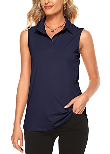 Koralhy Golf Shirts For Women Polo, Misses Active Wear Polo Uv Protection Comfortable Sporty Stylish Soft Touch Mountain Climbing Tank Tops Navy Blue Medium #TOP1