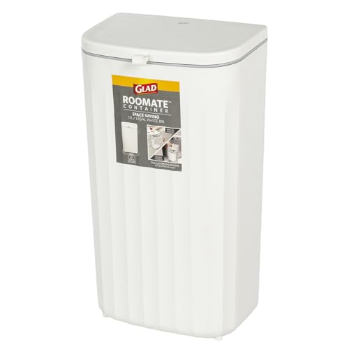 Glad Roomate Under Counter Waste Bin | Space Saving Small Trash Can for Kitchen Cabinet, Bathroom or Office | Dual Lid for Ease of Opening, 12 Liter, White