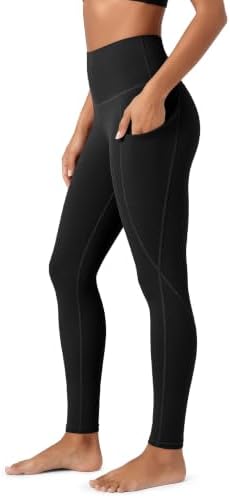 ODODOS Women's High Waisted Yoga Leggings with Pockets, Tummy Control Non See Through Workout Athletic Running Yoga Pants, Black, XX-Large