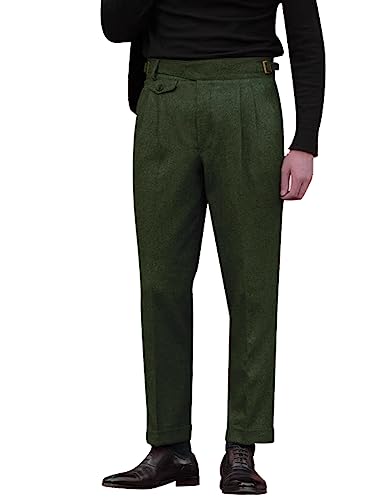 Snoly Men's Winter Retro Woolen Gurkha Pant Straight Flat