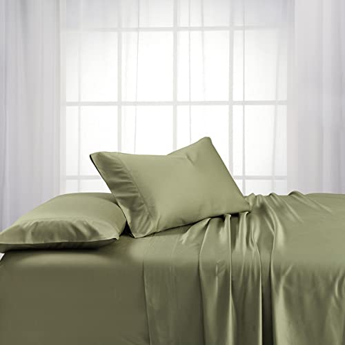 Royal Hotel Bedding ABRIPEDIC Bambus-Bettlaken, Fadenzahl 600, seidig weiche Bettlaken 100% Viskose aus Bambus-Bettlaken-Set, voll, salbei Cover