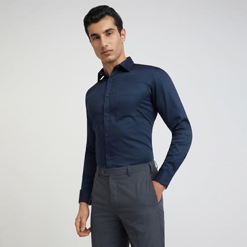 Image of Raymond Men Cotton Slim Fit Solid Pattern Semi Cut Away Collar Formal Shirt