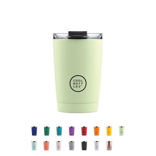Cool Bottles - Vaso Térmico de Acero Inoxidable 330 ml - Pastel Green - Tapa Hermética - Vaso para Café - Bebidas Frías 10 horas y Calientes 5 horas - Libre de BPA