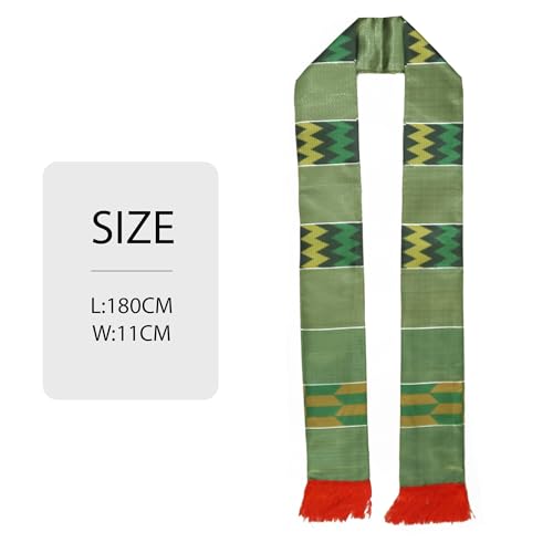 Traditional Green Grads Scarf African American Graduation Stole Scarf with Red Tassels2