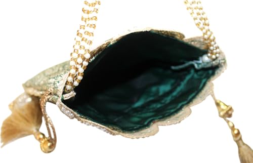Image of MILAN'S CREATION Pure Banarasi Potli Silk Brocade Bag Purse Drawstring Women's handbag with Pearl Handle & Tassel Weddings