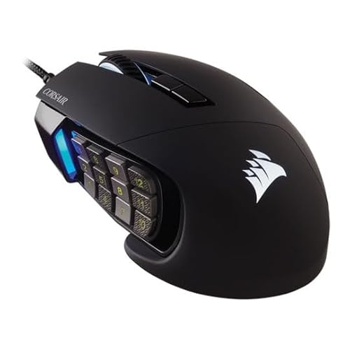 Corsair Scimitar ELITE RGB Optical MOBA/MMO Gaming Mouse (18000 DPI Optical Sensor, 17 Programmable Buttons, 4-Zone RGB Multi-Colour Backlighting, Contoured Shape, On-Board Storage) - Black