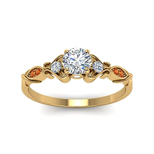 Image of Choose Your Gemstone Victorian Style Round Engagement Ring Yellow Gold Plated Round Shape Vintage Engagement Rings Matching Jewelry Wedding Jewelry Easy to Wear Gifts US Size 4 to 12