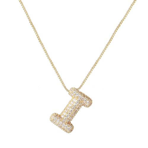 RWQIAN Bubble Initiales Lettre Chaîne Or Femmes Ballon Bling Zircone Lettre Pendentif Alphabet I Collier Femmes Bijoux Cadeau