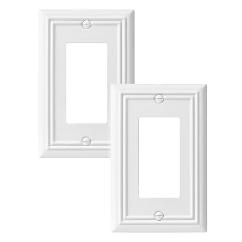 DEWENWILS Decorator Outlet Covers, White Metal Light Switch Cover Plates, 4.92" x 3.14" Decorative Outlet Wall Plates, Switch Plate Covers for Home Decor, 2 Pack 1 Decorator 2PK White