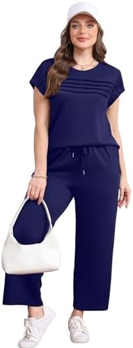 WIHOLL Business Casual Outfits for Women Summer Cruise Resort Wear 2026 2 Piece Comfy Travel Set Womens Clothing Cozy Lounge Sets Conjuntos De 2 Piezas Para Mujer Navy Blue M - 2
