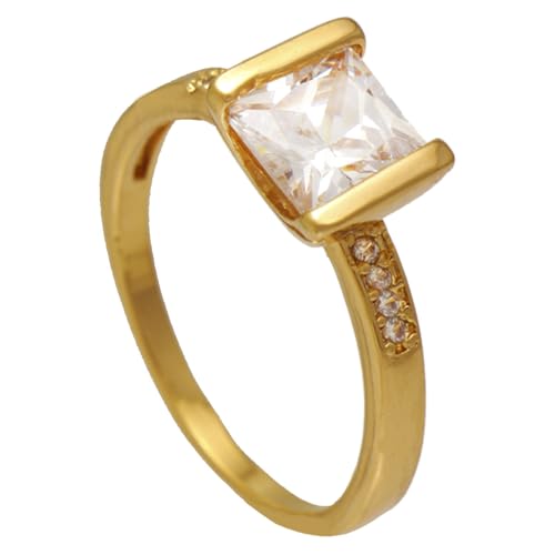 Anel Solitário com Zircônia Quadrada e Aro Cravejado Folheado Em Ouro Softjoias (15)