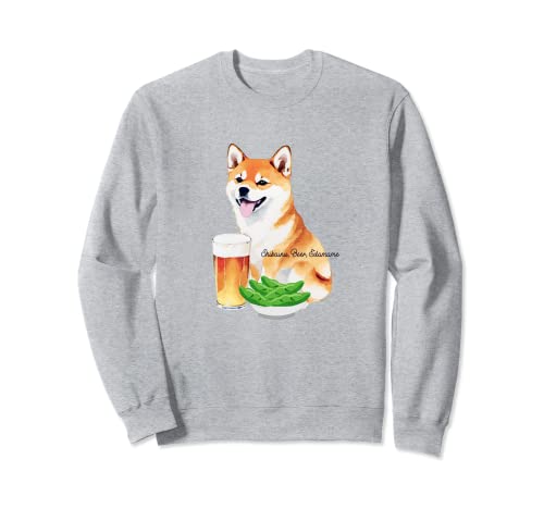 Shiba Inu, Hund, Shiba Inu, Bier, Edamame, Illustration, Aquarell, Handschriftlich, Lustig, Niedlich, Bierliebhaber, Hundeliebhaber Sweatshirt