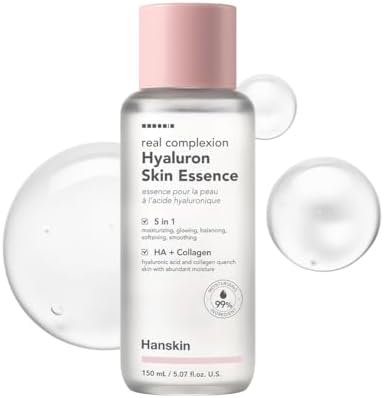 HANSKIN Real Complexion Hyaluron Skin Serum 150 mL / 5.07 fl. oz | Hydrating Facial Toner & Essence with Hyaluronic Acid | Fragrance-Free Moisturizing Essence for Dry & Sensitive Skin | Vegan K-Beauty