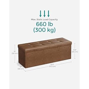 SONGMICS Storage Ottoman, 35 Gal., Storage Chest, Folding Footrest Bench, 660 lb Load Capacity, Synthetic Leather, 15 x 43 x 15 Inches, Coffee Brown ULSF075K01 SONGMICS Storage Ottoman 35 Gal Storage Chest Folding Footrest Bench 660 lb Load Capacity Synthetic Leather 15 x 43 x 15 Inches Coffee Brown ULSF075K01