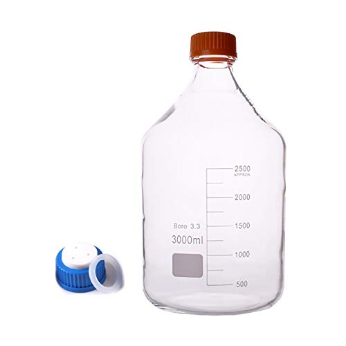 DONLAB MBP-03L3 Borosilicate Glass 3000ml/3L Round Media Storage Bottle Reagent Bottle with 3-Hole Mobile Phase Cap GL45