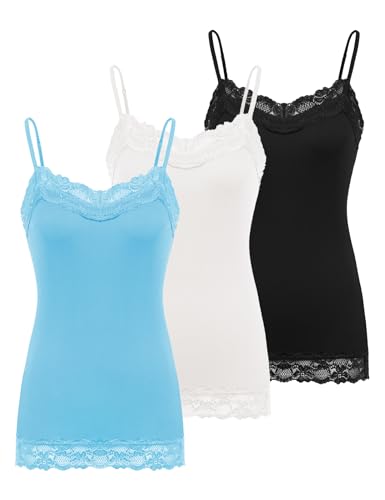 Image of Kate Kasin Women's Adjustable Spaghetti Strap Lace Trim Cami Tunic Tank Top 3PACK