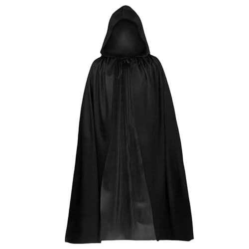 GWAWG Capa comprida com capuz preto, acessórios de Halloween para adultos mago preto, bruxa, vampiro, disfarces para festas de carnaval e cosplay
