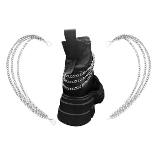 Gownsella 2PCS Shoe Charms Chain Shoelace Chains DIY Punk Shoe Accessories Decoration for Boot Sneaker Bag Handbags Pants Chain Keychain Cool Party for Girl Women (05Goth Chains)