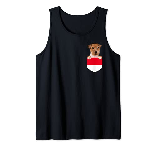 Indonesia Flag Russell Terrier Dog In Pocket Tank Top, Black