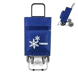 Carro de la Compra Plegable con Bolsa Térmica 4 Ruedas para Subir Escaleras, Carrito del Mercado, Bolsa Impermeable isotérmica de 44L litros. (Azul Eléctrrico)