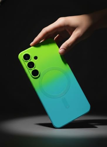 Image of amazon basics Gradient Mag-Safe Case for Samsung Galaxy A56 5G | Soft Silicone Shockproof Cover with Camera Protection | Slim Lightweight Design | Smooth Touch & Durable - Green & Blue