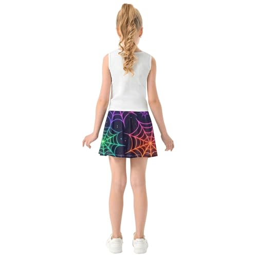 Girls' Shorts Athletic Skorts Colorful Neon Spider Webs Kids Tennis Skirts Rainbow Cheer Skirt 3t4