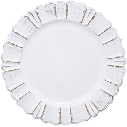 Opexscal 13" Antique White Round Scalloped Charger Plates, Wedding Reception Plate Chargers Dinner Party Decoration Charger Plates, 6Pcs