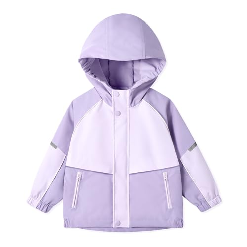 Miipat Girls Waterproof Jacket Lightweight Rain Jackets with Hooded Toddler Windbreaker Windproof Outerwear with Zip Pockets Raincoat for Kids Boys(Purple, 2-3 Years)