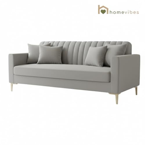 Image of 3 Seater Velum Fabric Sofa Set for Living Room, Modern Design with High Density Foam, Solid Wood Frame, Ergonomic Comfortable Seating for Home & Office (Light Grey, 3 Seater) | Soft foam comfort, Strong wood frame