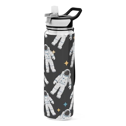 OWFKAY Botella de agua de 32 onzas con pajita, Tritan sin BPA, patrón de astronauta, botella de agua deportiva con asa de transporte, a prueba de fugas, perfecta para viajes, escuela, gimnasio