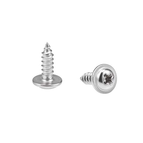 uxcell 2.6x8mm Self Tapping Screws Phillips Pan Head with Washer Screw 304 Stainless Steel Fasteners Bolts 50Pcs