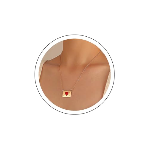 Yienate Collana girocollo con lettera d'amore, vintage, con ciondolo a forma di busta dorata, collana con busta, gioiello per coppie e fidanzate, Zinco, Nessuna pietra preziosa