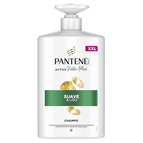 Pantene Pro-V Suave y Liso Champú 1000ml dispensador, Pelo Encrespado y Apagado. Limpieza Suave. Protege Enlaces Capilares. Sin Siliconas. Nutri-Plex