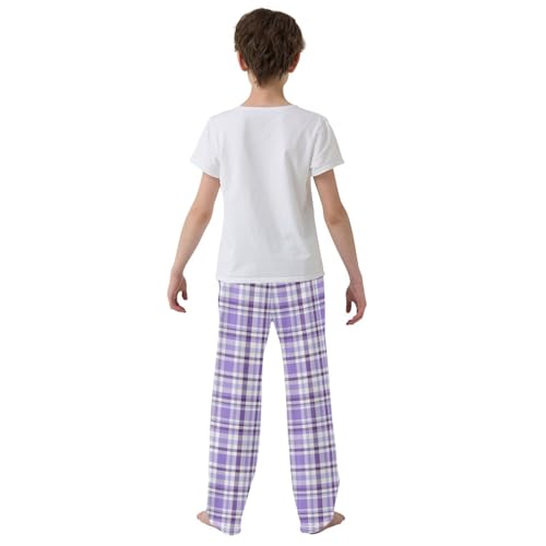 Pfrewn Pajama Pants Tartan Plaid Purple Lavender Violet Casual Comfy Lounge Sleepwear Bottoms with Pockets, L3