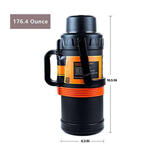 Kopujune Large Thermos Bottle,1.32 Gallons,Stainless Steel Double Walls Vacuum Insulated,Great For Outdoors,Sports,Camping,Travel (176 Oz/11 Lb/5.0Kg/5.0 L, Black) #TOP1