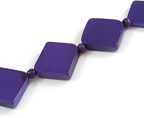 Avalaya Deep Purple Bone Square Bead Black Cotton Cord Long Necklace/Possible Natural Irregularities/ 82cm L