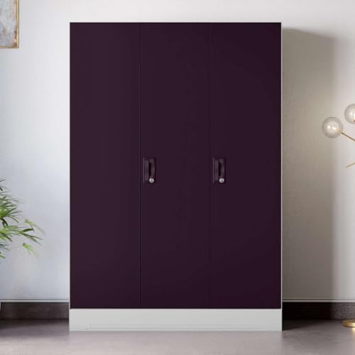 Image of Interio by Godrej Slimline 3 Door Steel Almirah (Royal Ivory and Textured Shellwine Red) + 1 Year Warranty, Locker, 7 Shelves