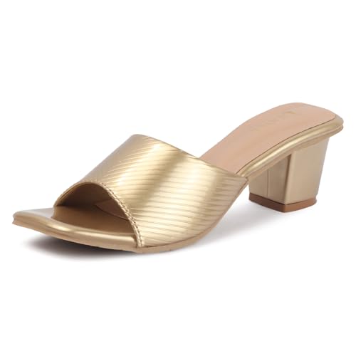 Image of Denill Women's Slip-On Heeled Sandals Square Toe, Textured Upper & Non-Slip Sole