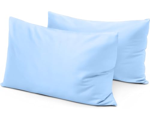 Toddler Travel Pillow Cases 12x16 Set of 2 Light Blue 100% Egyptian Cotton