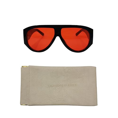 VIGUEUR Retro Aviator Sunglasses - Vintage Designer Sun Glasses, Black and Red4