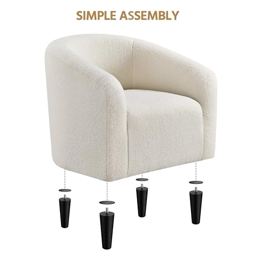 Image of Yaheetech Sherpa Accent Chairs, Compact Furry Barrel Chairs with a Curved Silhouette for Small Spaces, Living Room, Bedroom, Ivory