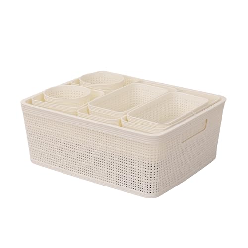 Reviews de Organizador para baño de plastico , tabla con los diez mejores. 40 MU:4LIFE Set De 10 Canastas Plásticas De Almacenamiento Con 7 Tamaños Diferentes, Organizador Multiuso Para Cocina, Lavandería, Baño, Cajones Y Oficina (Blanco)